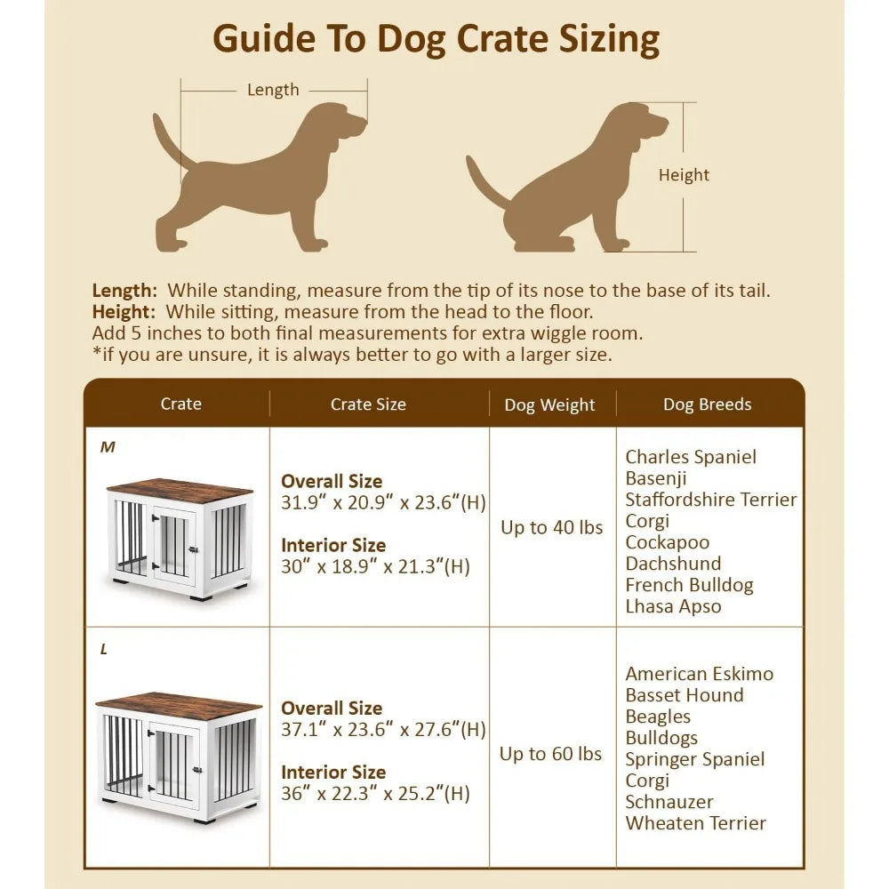 Dog Crate Furniture for Large Dogs Up to 60 lbs. - Decorative Puppy Kennel w/Wide Farmhouse Table Top & Steel Bars - 37'' Wide