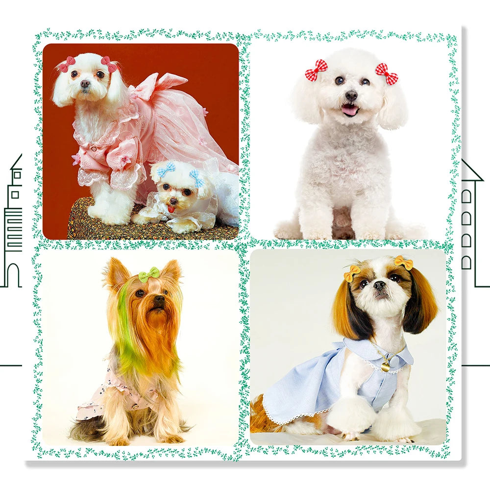 Lot de 10/20/30 nœuds en caoutchouc en forme de fleur pour chien, décoration à carreaux, mélange de couleurs pures, pour petits chiens