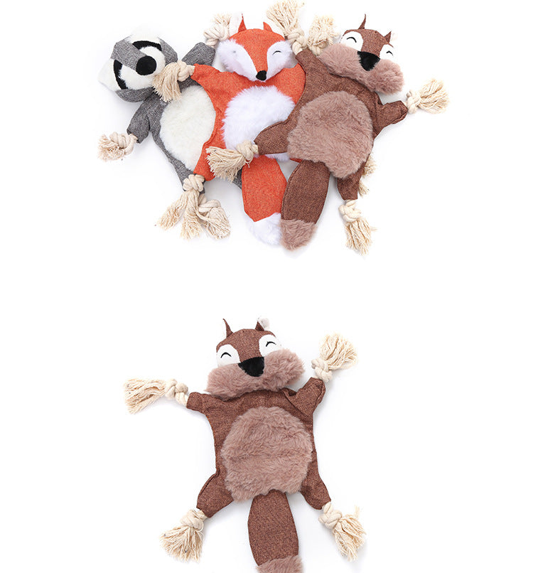 Funny Soft Plush Rope  Cute Squeaky Sound Toys Fox Squirrel Grizzly Bear Chew Dog Toy Accessories Supplies Cotton Knot Vocal Toy