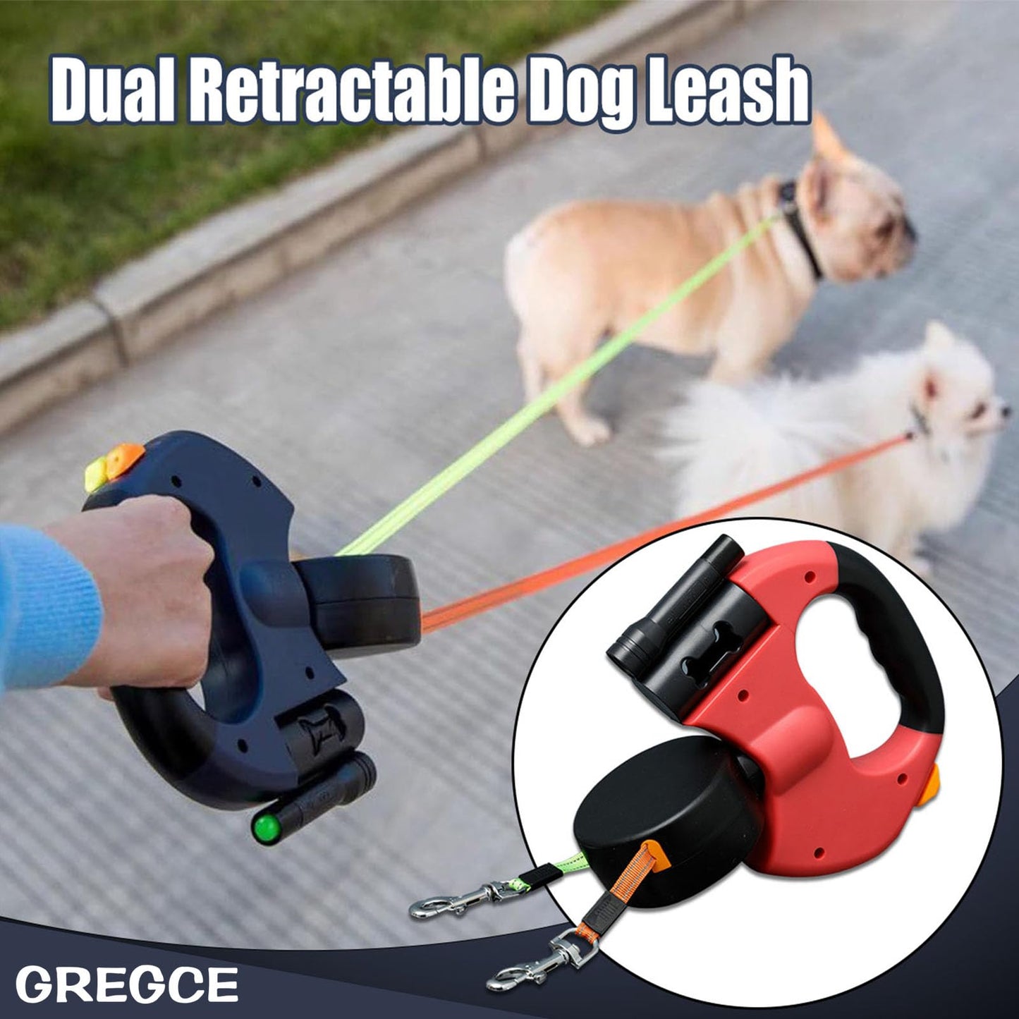 Dual Retractable Dog Leash for Small Dogs-Dog Walking Belt for Running Hiking Training with 360 Tangle-Free,Double Dog Leash with Reflective Nylon Ribbon (Black)