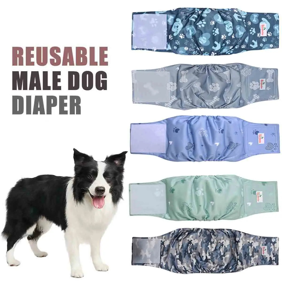 2 Pack Washable Male Dog Diaper Cute Cartoon Paw Print Pattern Pet Nappy Belly Band Wrap Reusable Sanitary Pants DogS Underwear