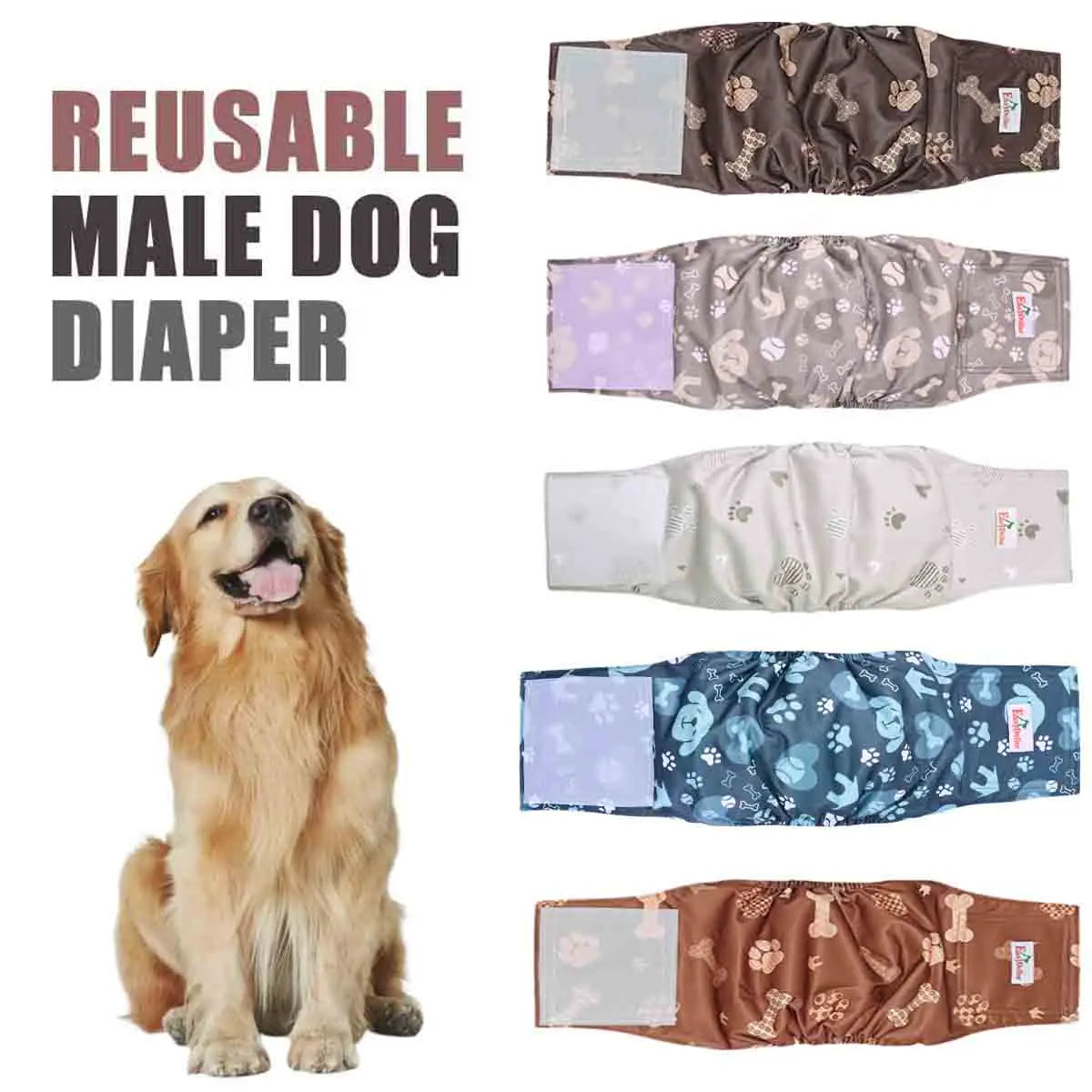 2 Pack Washable Male Dog Diaper Cute Cartoon Paw Print Pattern Pet Nappy Belly Band Wrap Reusable Sanitary Pants DogS Underwear