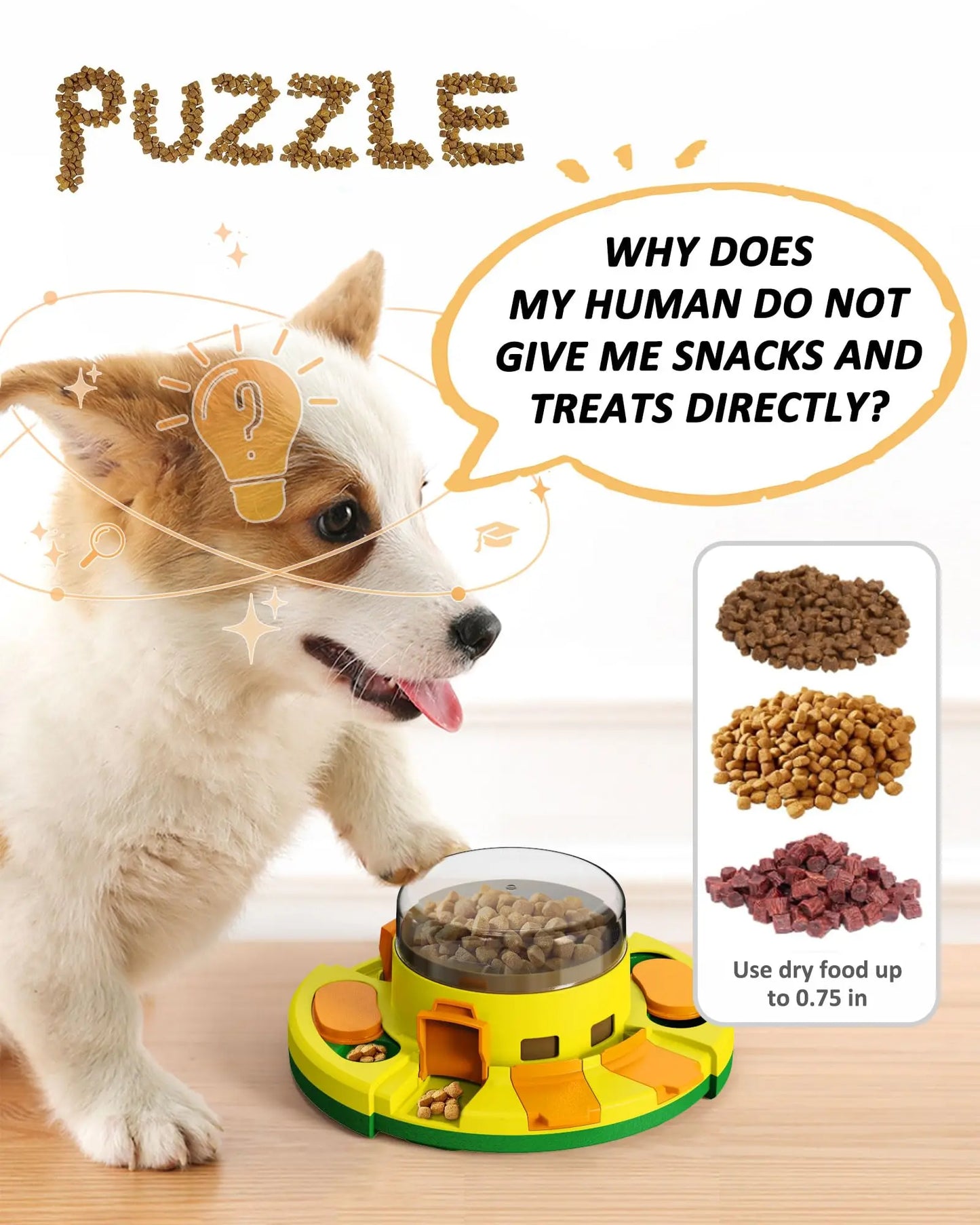 Interactive Puzzle Toy for Dogs Enrichment Pet Slow Feeder Dispenser for Dry Food and Treat Dispenser (All Breed Sizes)