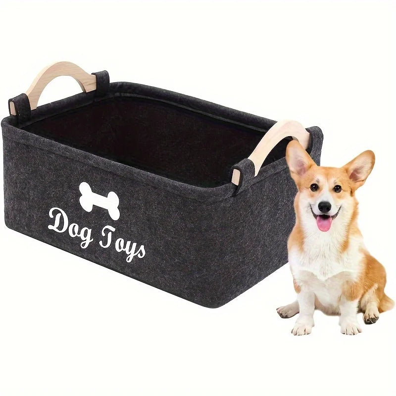 1pc Felt Pet Toy Box, Dog Toy Box, Storage Basket Chest Organizer For Organizing Pet Toys, Blankets, Leashes And Food