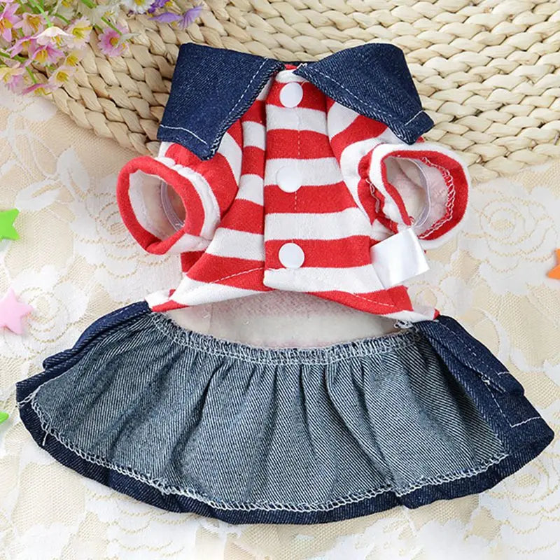 Spring Summer Pet Dog Clothes Striped Bear Cute Cat Strap Denim Skirt Yorkie Chihuahua Dresses Clothes Ropa Perro