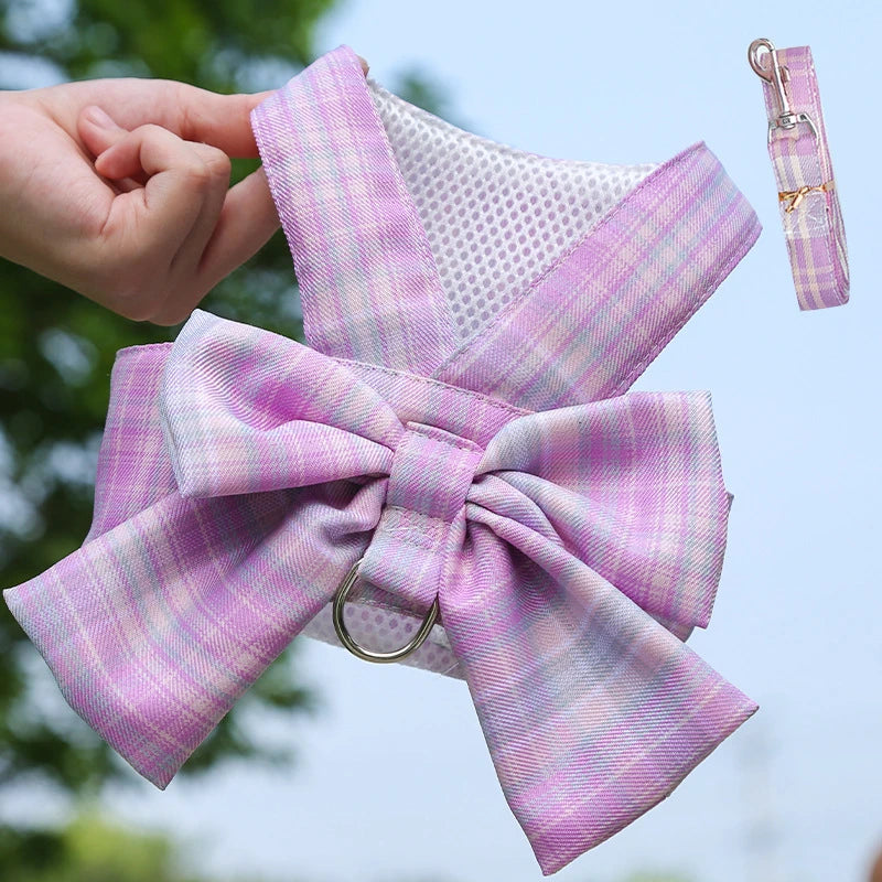 Dog Collar Skirt Bow Pet Harness With Breast Strap Traction Rope Dog Clothes For Small Dogs Cat Leash Princess Tutu Skirt Dress