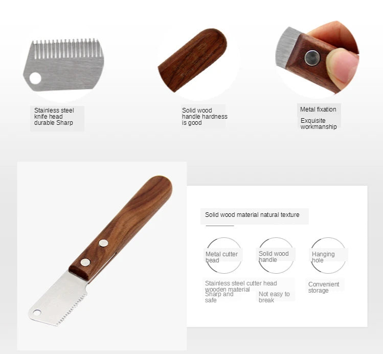 Professional Grooming Dog Comb Stainless Steel Wooden Handle Stripping Knife Pet Hair Remover Pluck Excess Undercoat accessories