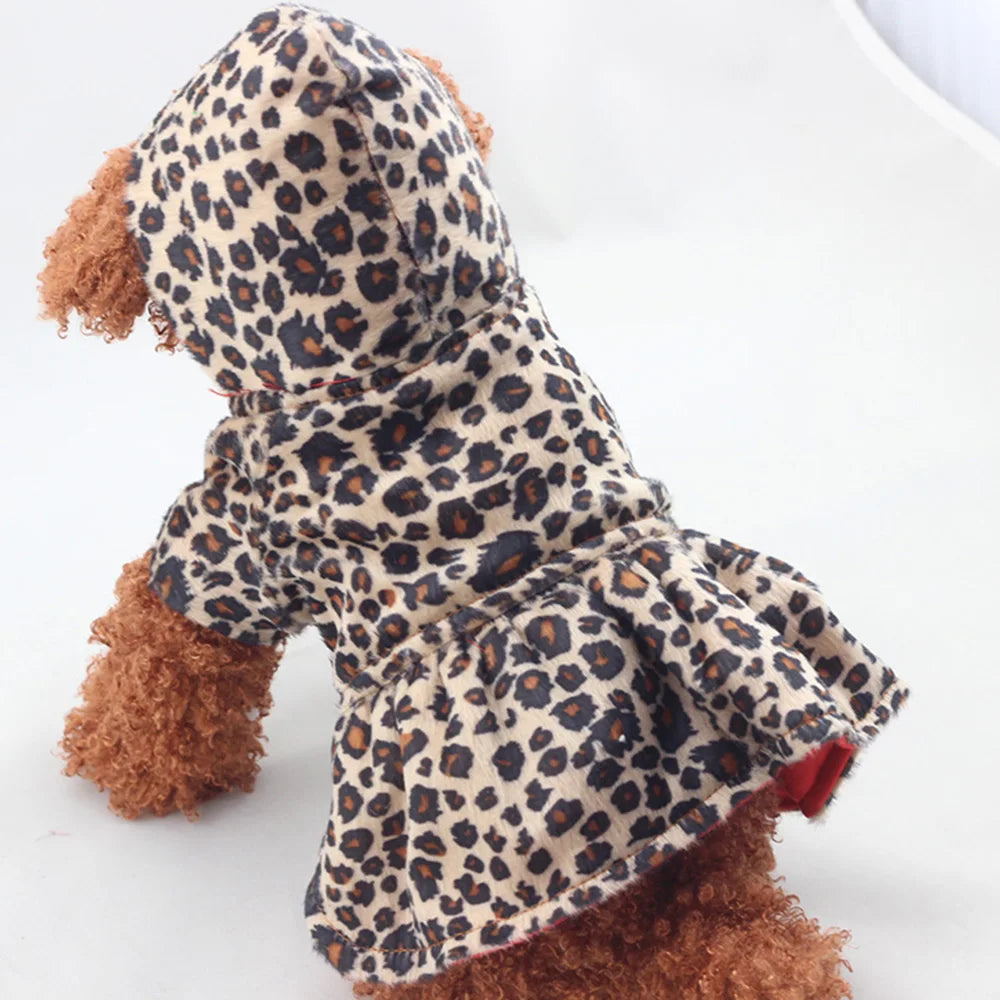 Pet Dog Clothes Cotton Dress Fashion Leopard Print Autumn Winter Warm Dog Clothing Plus Size Beautiful For Small Medium Dogs