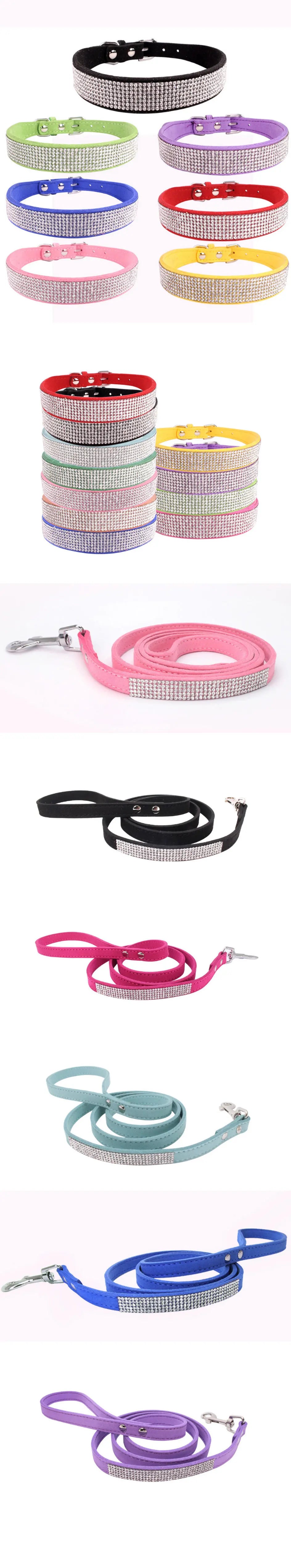 Suede Fiber Crystal Dog Collar Comfortable Glitter Rhinestone Dog Collars Zinc Alloy Buckle Collar for Small Dogs Cats XXS-L