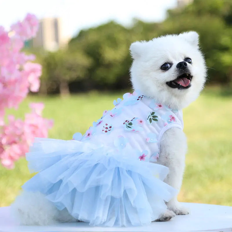 Lace Chiffon Dress For Small Dog Flowers Fashion Party Birthday Puppy Wedding Dress Summer Cute Costume Clothes For Pet dogs