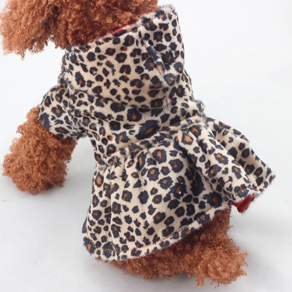 Pet Dog Clothes Cotton Dress Fashion Leopard Print Autumn Winter Warm Dog Clothing Plus Size Beautiful For Small Medium Dogs