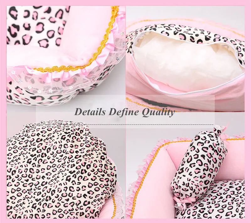 Korea Style Princess Dog Cat Bed Pink Leopard Pet House Sleeping Bag Dog Bed With Pillow Puppy Cushion Kennel Sofa Cama Perro