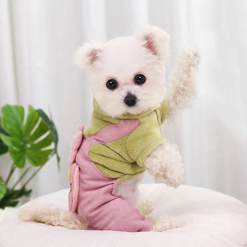 Pet Dog Clothes Autumn Winter Warm Pet Dog Coat For Small Dogs Puppy Jacket Outfit Cute Flower Love Pants Dog Jumpsuit Chihuahua