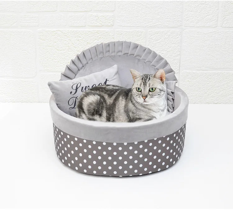 Warm Sleeping Bed for Cats, Puppy Kennel, Comfortable, Lovely Dot, Kitten, Puppy, House for Winter, Top Quality