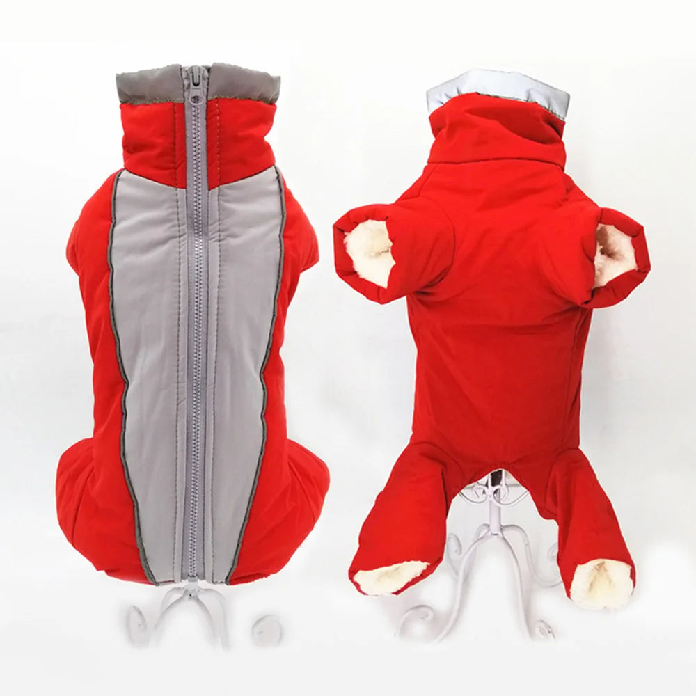 Boy/Girl Dog Overalls Winter Warm Waterproof Dog Down Jacket Reflective Jumpsuit for Small Dogs Zippered Pet Clothes Snowsuit