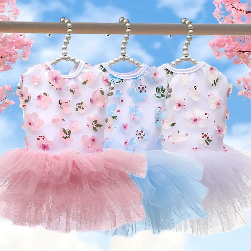 Lace Chiffon Dress For Small Dog Flowers Fashion Party Birthday Puppy Wedding Dress Summer Cute Costume Clothes For Pet dogs