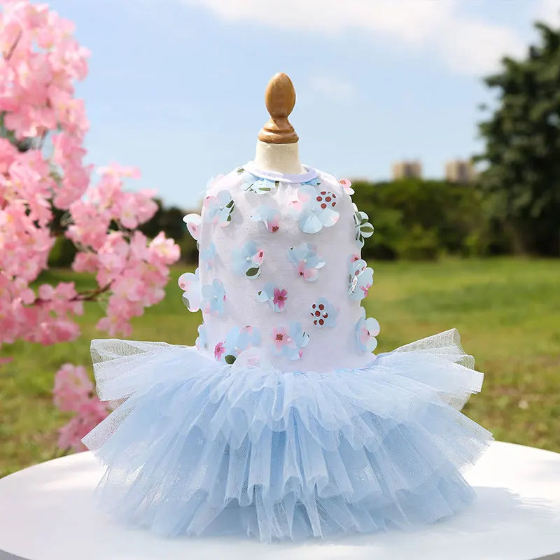 Lace Chiffon Dress For Small Dog Flowers Fashion Party Birthday Puppy Wedding Dress Summer Cute Costume Clothes For Pet dogs