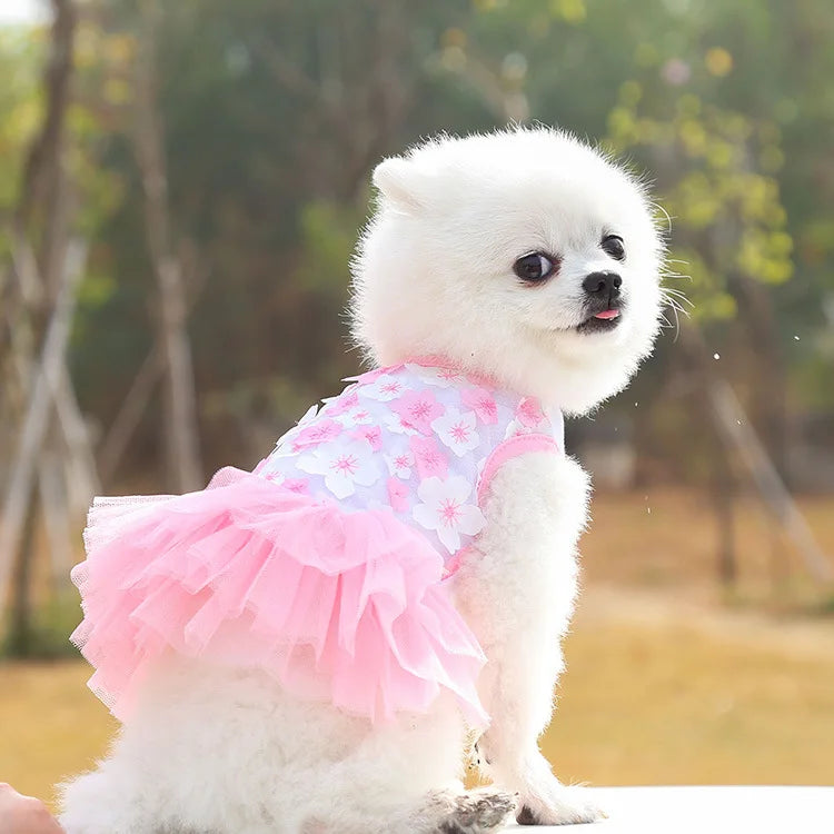 Lace Chiffon Dress For Small Dog Flowers Fashion Party Birthday Puppy Wedding Dress Summer Cute Costume Clothes For Pet dogs