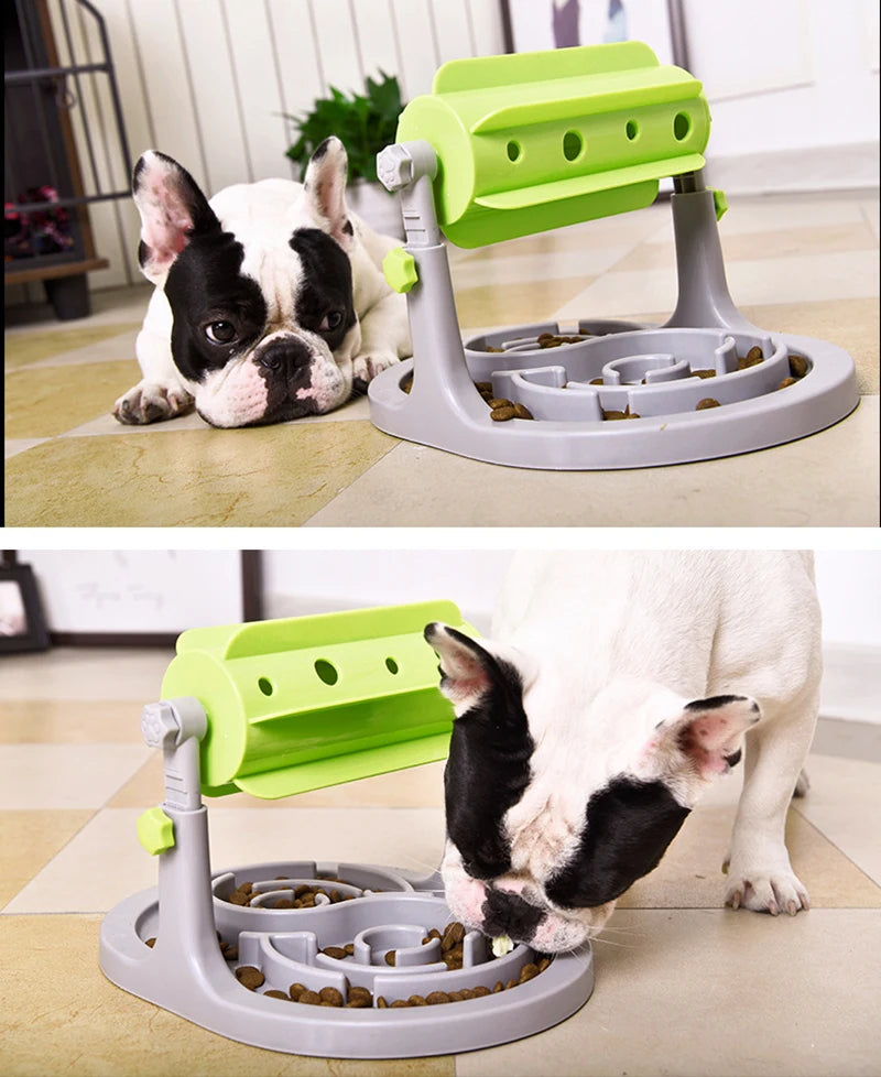 Rolling Adjustable Puzzle Slow Food Cat Dog Bowl Food Utensils Roller Leaking Food Anti Choke Slower Feeder Bowl Toy