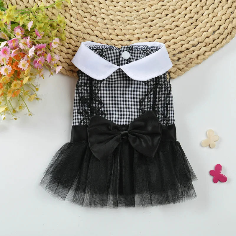 Pet Dress Classic Lattice Dog Gauze Dress Lovely Cat Skirts Clothing Pets Red Black Dress For Small Medium Dogs Pets Product