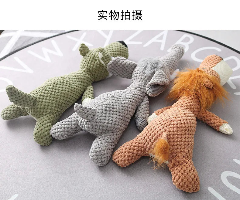 Dog Interactive Plush Toys Molar Teeth Cleaning Toy Cute Animal Modeling Lion Elephant Doll Squeaky Dog Toy Puppy Teething Toys