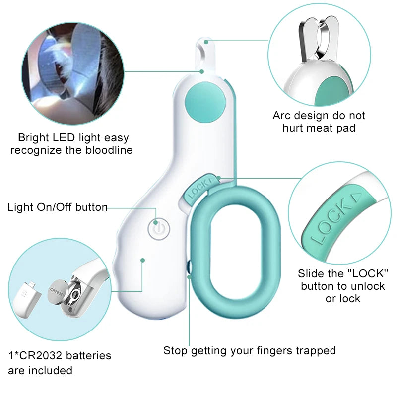 Professional Pet Nail Clipper with LED Lights for Dogs or Cats