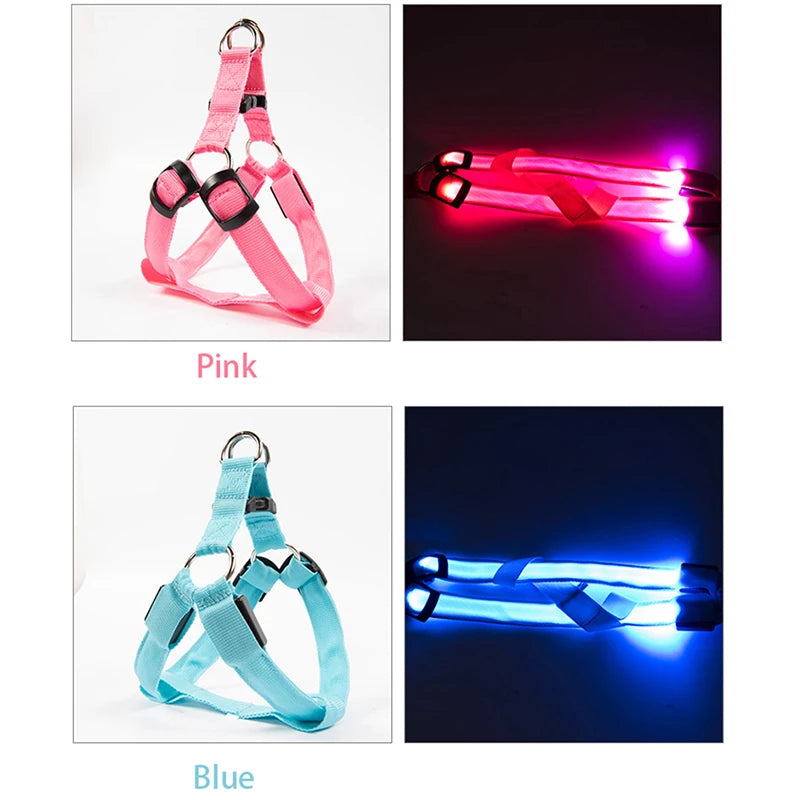 Nylon Pet Safety Harness Dog Accessories Flashing Light Harness LED Dog Harness Leash Rope Belt LED Dog Collar Vest Pet Supplies