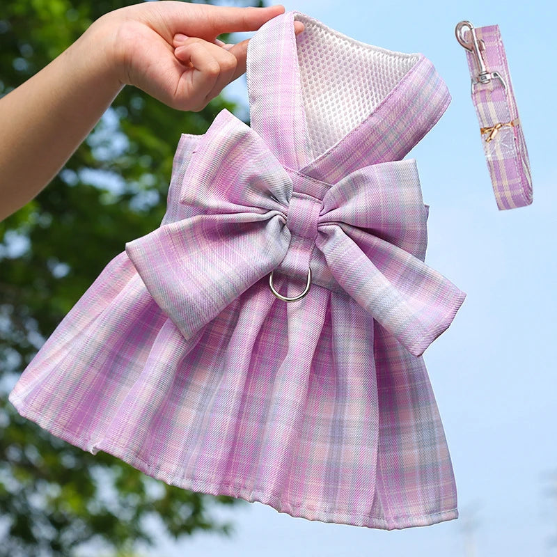 Dog Collar Skirt Bow Pet Harness With Breast Strap Traction Rope Dog Clothes For Small Dogs Cat Leash Princess Tutu Skirt Dress