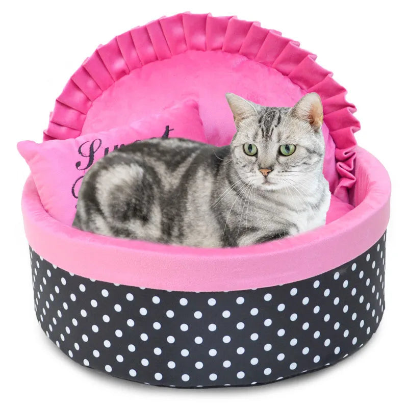 Warm Sleeping Bed for Cats, Puppy Kennel, Comfortable, Lovely Dot, Kitten, Puppy, House for Winter, Top Quality