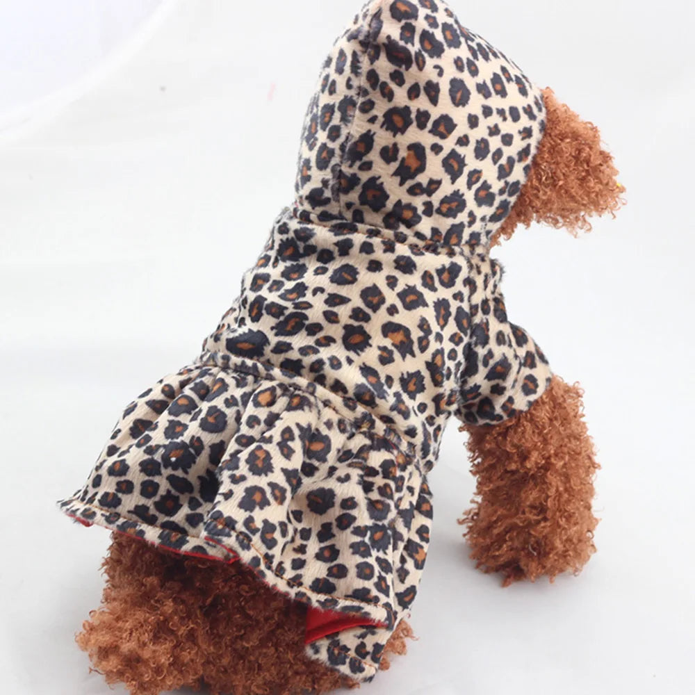 Pet Dog Clothes Cotton Dress Fashion Leopard Print Autumn Winter Warm Dog Clothing Plus Size Beautiful For Small Medium Dogs