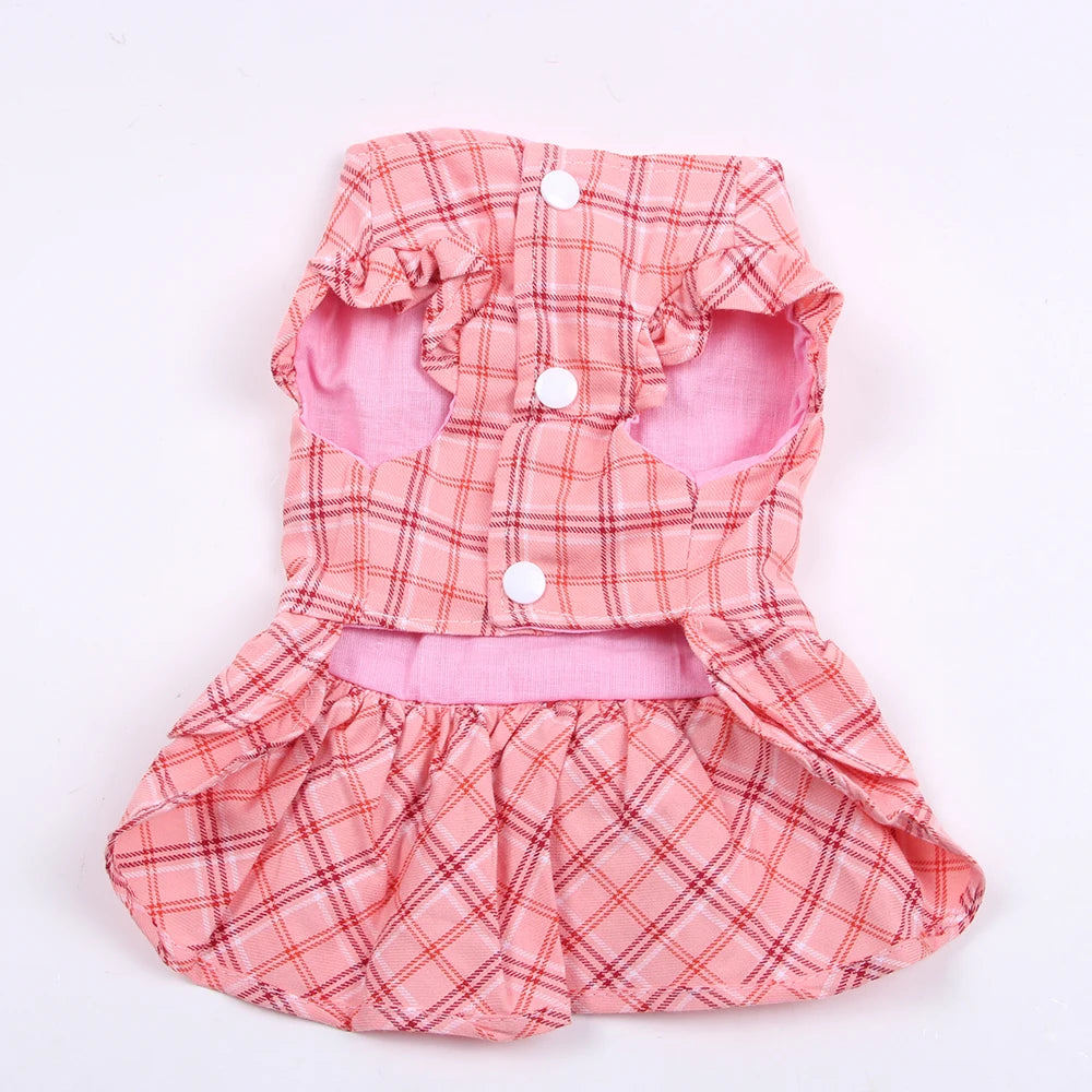 New Dog Cat Dress Shirt Plaid&Bow with Matching Dog Leash Pet Puppy Skirt  Spring/Summer clothes apparel 5 sizes