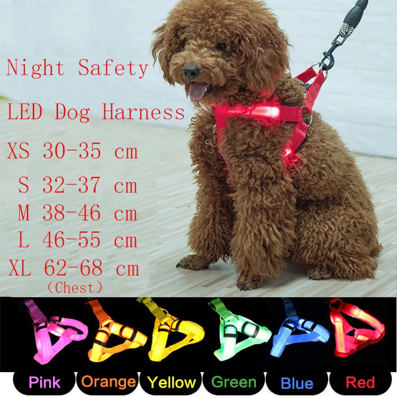 Nylon Pet Safety Harness Dog Accessories Flashing Light Harness LED Dog Harness Leash Rope Belt LED Dog Collar Vest Pet Supplies