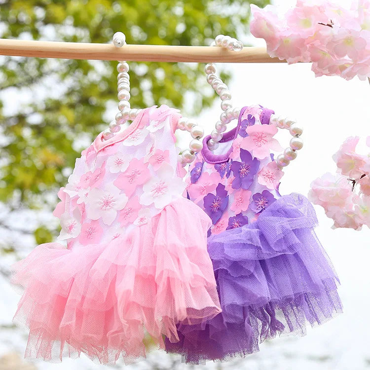 Lace Chiffon Dress For Small Dog Flowers Fashion Party Birthday Puppy Wedding Dress Summer Cute Costume Clothes For Pet dogs