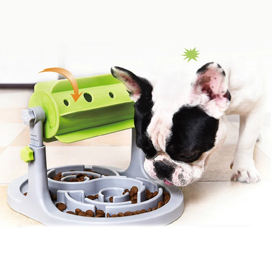 Rolling Adjustable Puzzle Slow Food Cat Dog Bowl Food Utensils Roller Leaking Food Anti Choke Slower Feeder Bowl Toy