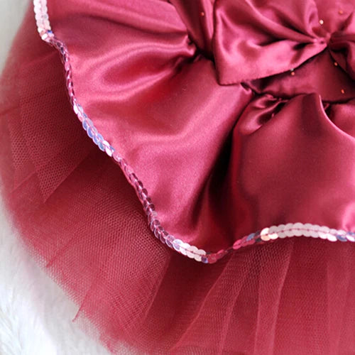 Pet Dog Puppy Bow Gauze Dress Skirt Cat Sequin Princess Clothes Apparel