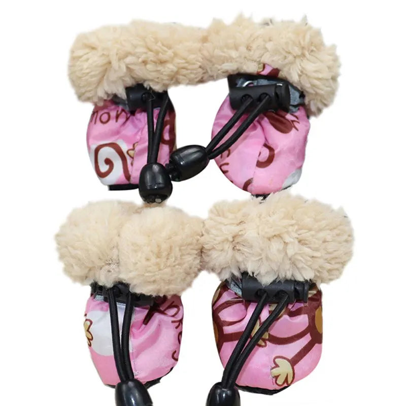 4pcs/set Waterproof Winter Warm Pet Dog Shoes Anti-slip Rain Snow Boots Thick For Small Cats Puppy Chihuahua Socks Booties