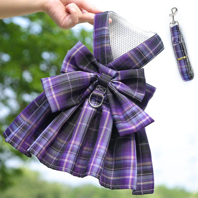 Dog Collar Skirt Bow Pet Harness With Breast Strap Traction Rope Dog Clothes For Small Dogs Cat Leash Princess Tutu Skirt Dress