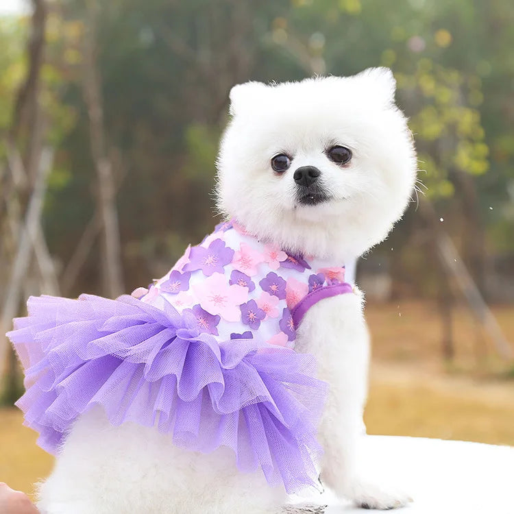 Lace Chiffon Dress For Small Dog Flowers Fashion Party Birthday Puppy Wedding Dress Summer Cute Costume Clothes For Pet dogs