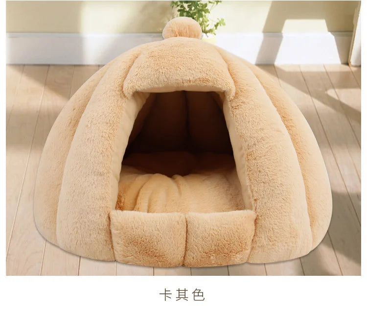 Winter Dog Bed Kennel Small Medium Semi-closed Yurt Rabbit Plush Warm Cat Pet Kennel