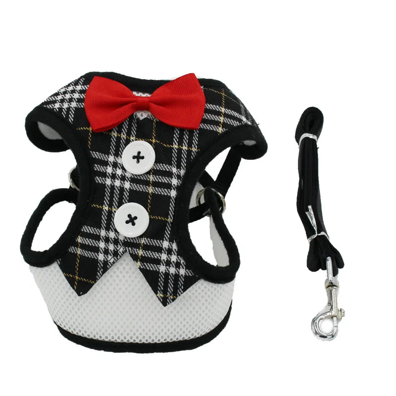 Puppy Cat Harness and Leash Set Breathable Pet Harness Vest For Small Dogs Rabbits Mesh Dress Bow Chest Belt Collar Chihuahua