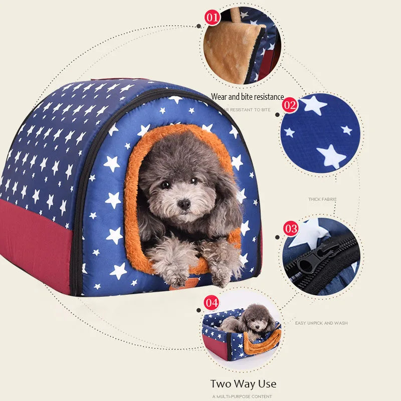 Removable Dog Warm House Washable Pet bed for Large Medium Dogs Travelling Portable Dot Print Flower Pet House Sleeping Bed