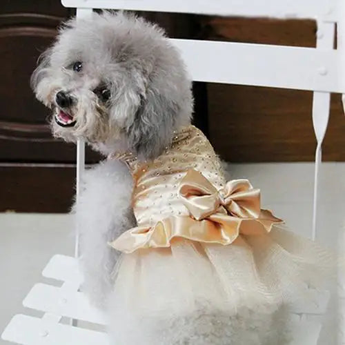 Pet Dog Puppy Bow Gauze Dress Skirt Cat Sequin Princess Clothes Apparel