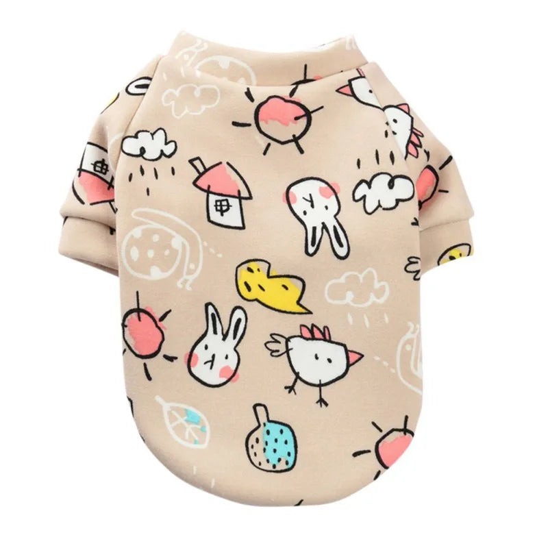 Cartoon Print Cute Pet Clothes for Small Dogs Cats Warm Vest Leisure Shirt Puppy Kitten Accessory Clothes