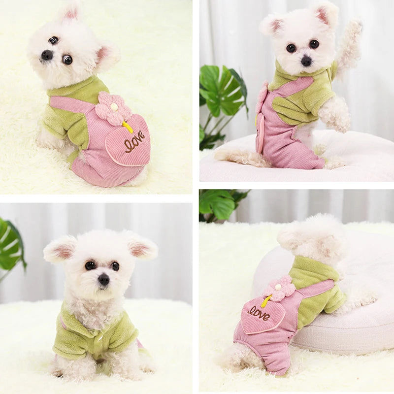 Pet Dog Clothes Autumn Winter Warm Pet Dog Coat For Small Dogs Puppy Jacket Outfit Cute Flower Love Pants Dog Jumpsuit Chihuahua