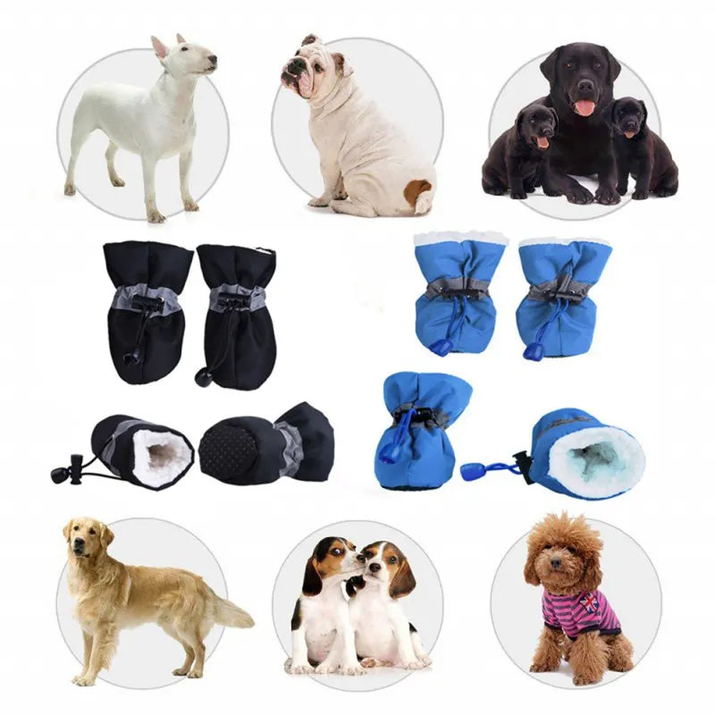 4pcs/set Waterproof Winter Warm Pet Dog Shoes Anti-slip Rain Snow Boots Thick For Small Cats Puppy Chihuahua Socks Booties