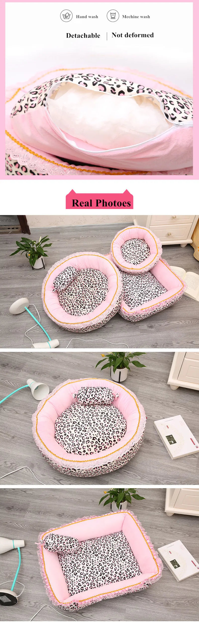 Korea Style Princess Dog Cat Bed Pink Leopard Pet House Sleeping Bag Dog Bed With Pillow Puppy Cushion Kennel Sofa Cama Perro