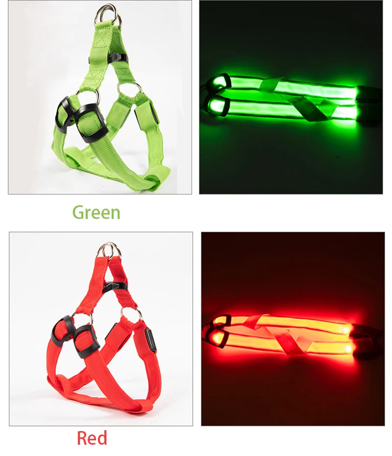 Nylon Pet Safety Harness Dog Accessories Flashing Light Harness LED Dog Harness Leash Rope Belt LED Dog Collar Vest Pet Supplies