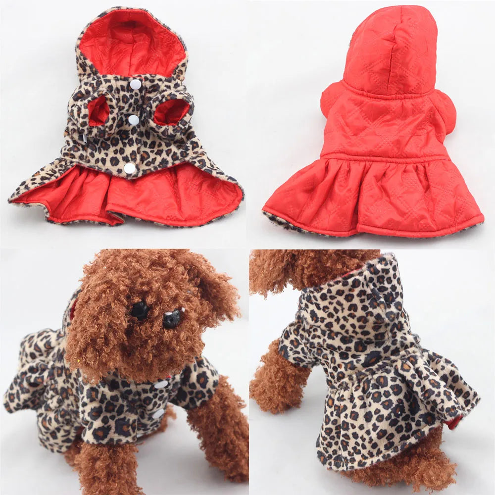 Pet Dog Clothes Cotton Dress Fashion Leopard Print Autumn Winter Warm Dog Clothing Plus Size Beautiful For Small Medium Dogs