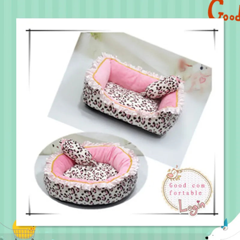 Korea Style Princess Dog Cat Bed Pink Leopard Pet House Sleeping Bag Dog Bed With Pillow Puppy Cushion Kennel Sofa Cama Perro