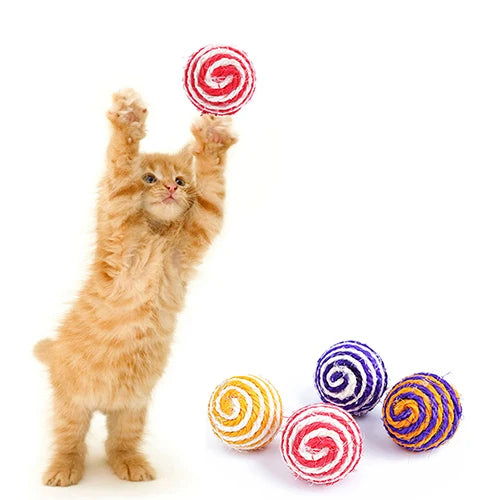 Wholesale Cat Pet Sisal Rope Woven Ball Teaser Play Chewing Rattle Scratch Catch Toy Interactive Pet Kitten Puppy Favorite Toy